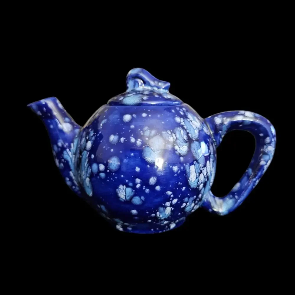 Vintage Studio Art Pottery Teapot Cobalt Blue Crystalline Glaze Handmade